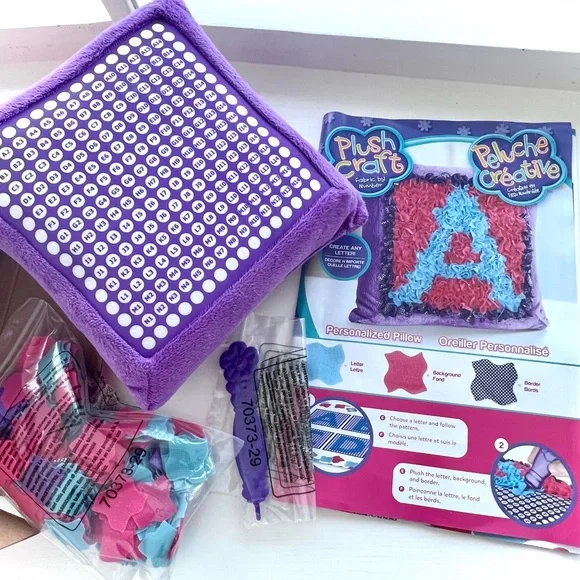 NEW Plush Craft Personalizable Purple Pillow Art Kit Create Any Letter Pink Blue - Picture 9 of 11
